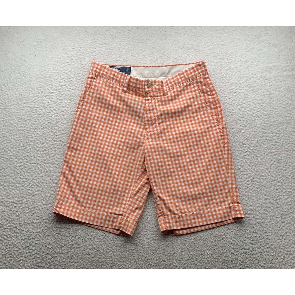 Polo Ralph Lauren Suffield Shorts Mens 31 (Tag 30) 9.5" Orange Gingham Check